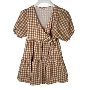 Seed Heritage Light Brown and White Gingham Wrap Dress, 8
